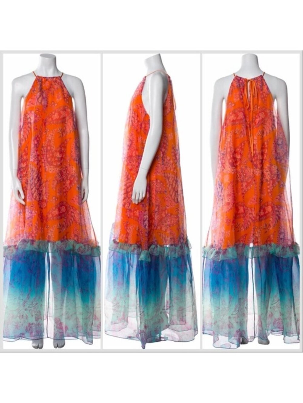 RARE NWOT STAUD Cocoon Tiered Paisley-print Organza Halter Maxi Dress sz XS - Picture 6 of 15